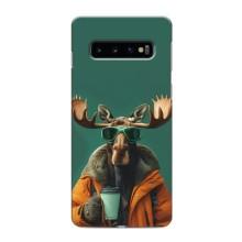 Чехол с принтом стильные животные для Самсунг С10 Плюс – Лось с кофе