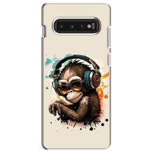 Чехол с Обезьянами Samsung S10 - (AlphaPrint) (Макака в наушниках)