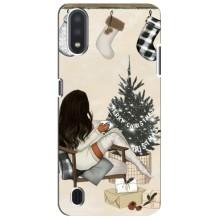 Рождественские, Праздничные Чехлы для Самсунг М01 Кор (Девушка с елкой)