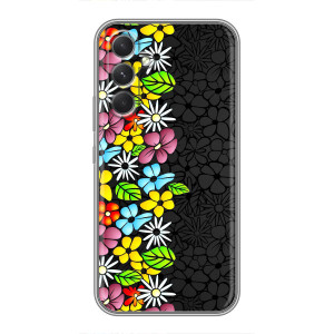 Силиконовый бампер с принтом (цветочки) на : Sony Иксперея 1 VI (Яркие цветы на черном)