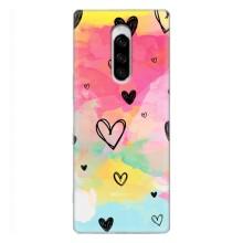 Чехлы с тематикой "Маленькие Сердечки" на Sony Xperia 1 (Яркие сердечки)