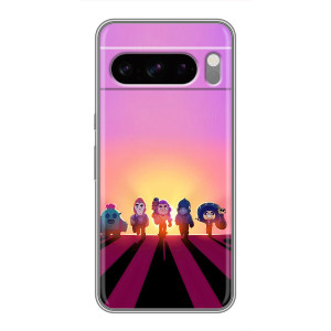 Силиконовый Чехол на Sony Xperia 10 VII с картинкой Brawl Stars (Персонажи в закате)