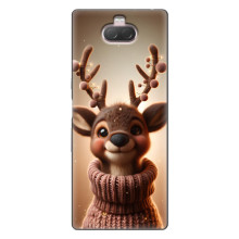 Яркий чехол для Sony Xperia 10 с Зимними Оленятами – Олень в свитере