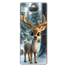 Яркий чехол для Sony Xperia 10 с Зимними Оленятами – Оленёнок в лесу