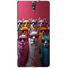 Чехол с принтом стильные животные для Сони Эксперия С5 Ультра – Ламы в очках