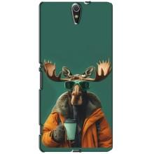 Чехол с принтом стильные животные для Сони Эксперия С5 Ультра – Лось с кофе
