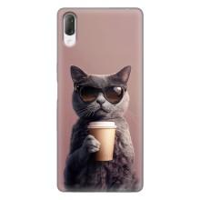 Чехол с принтом стильные животные для Сони Хпериа Л3 – Кот с кофе
