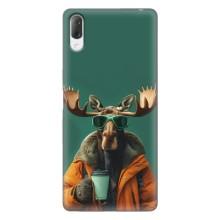 Чехол с принтом стильные животные для Сони Хпериа Л3 – Лось с кофе