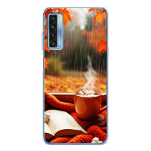 Чохол з унікальним дизайном 'Осінь з кавою' для TCL 20L Plus – Кава і дощ