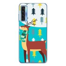 Силиконовый бампер с картинкой животных для TCL 20L Plus (Олень с шарфом)