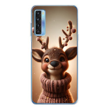 Яркий чехол для TCL 20L Plus с Зимними Оленятами – Олень в свитере