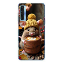 Печатный чехол «Зверята с кофе» для TCL 20L Plus – Медведь с кофе