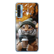 Печатный чехол «Зверята с кофе» для TCL 20L Plus – Тигр с кофе