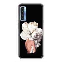 Чехлы (ART) Цветы на TCL 20L (VPrint) (Белые цветы)