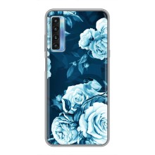 Чехлы (ART) Цветы на TCL 20L (VPrint) (Голубые Бутоны)