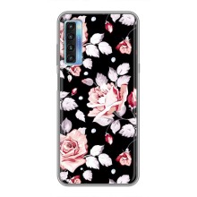 Чехлы с Цветами для TCL 20L (VPrint) (Цветочки на черном)