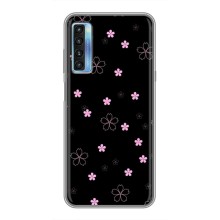 Чехол с розовым рисунком для TCL 20L (Розовые цветы на черном)