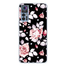 Чехлы с Цветами для TCL 30 Plus (VPrint) (Цветочки на черном)