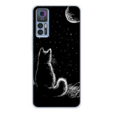 Чехол с принтом для TCL 30 Plus (AlphaPrint) Модные коты (Котик и луна)