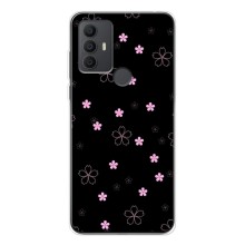 Чохол з розовим принтом для TCL 30 SE (Рожеві квіти на чорному)