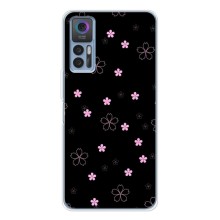 Чехол с розовым рисунком для TCL 30 (Розовые цветы на черном)
