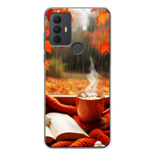 Чехол с уникальным дизайном «Осень с кофе» для TCL 306 – Кофе и дождь