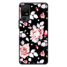 Чехлы с Цветами для TCL 40 NxtPaper 5G (VPrint) (Цветочки на черном)