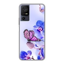 Чехлы с Цветами для TCL 40 SE (VPrint) (Бабочка на цветочке)