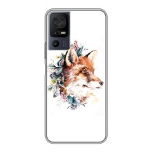 Чехлы с картинкой Лисички для TCL 40 SE (VPrint) (Лисичка в цветочках)