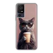 Чехол с принтом стильные животные для 40 СЕ (Кот с кофе)