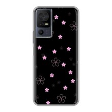 Чехол с розовым рисунком для TCL 40 SE (Розовые цветы на черном)