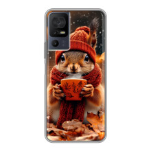 Печатный чехол «Зверята с кофе» для TCL 40 SE – Белка с кофе