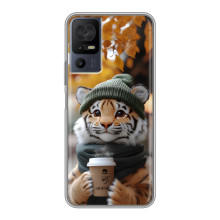Печатный чехол «Зверята с кофе» для TCL 40 SE – Тигр с кофе