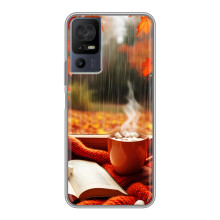 Чехол с уникальным дизайном «Осень с кофе» для TCL 50 5G – Кофе и дождь