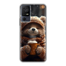 Печатный чехол «Зверята с кофе» для TCL 50 5G – Мишка с кофе