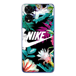 Силиконовый Чехол на TCL 505 с картинкой Nike (Цветочный Nike)