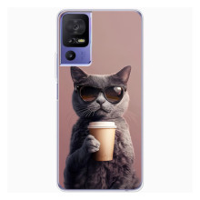 Чохол з принтом стильні тварини для TCL 605 (Кіт з кавою)
