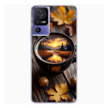 Чохол з унікальним дизайном 'Осінь з кавою' для TCL 605 – Темна кава