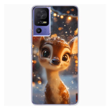 Яркий чехол для TCL 605 с Зимними Оленятами – Оленёнок среди гирлянд