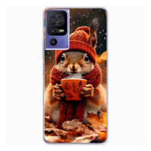 Печатный чехол «Зверята с кофе» для TCL 605 – Белка с кофе