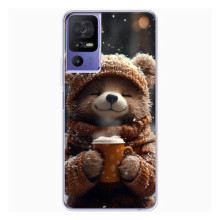 Печатный чехол «Зверята с кофе» для TCL 605 – Мишка с кофе