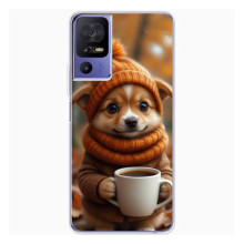 Печатный чехол «Зверята с кофе» для TCL 605 – Песик с кофе