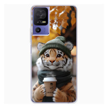 Печатный чехол «Зверята с кофе» для TCL 605 – Тигр с кофе
