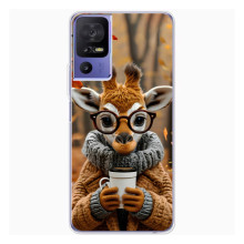 Печатный чехол «Зверята с кофе» для TCL 605 – Жираф с кофе