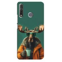 Чехол с принтом стильные животные для Техно Камон 12 Ейр (Лось с кофе)