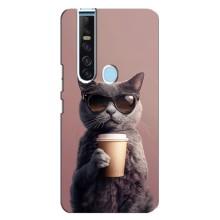 Чехол с принтом стильные животные для Техно Камон 15 Про – Кот с кофе