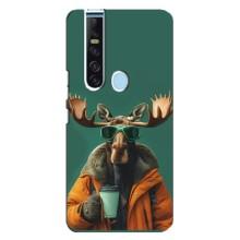 Чехол с принтом стильные животные для Техно Камон 15 Про – Лось с кофе