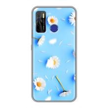 Чехол с Цветами для TECNO Camon 15 (ромашки на голубом)