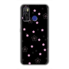 Чохол з розовим принтом для TECNO Camon 15 (Рожеві квіти на чорному)