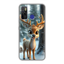 Яркий чехол для TECNO Camon 15 с Зимними Оленятами (Оленёнок в лесу)